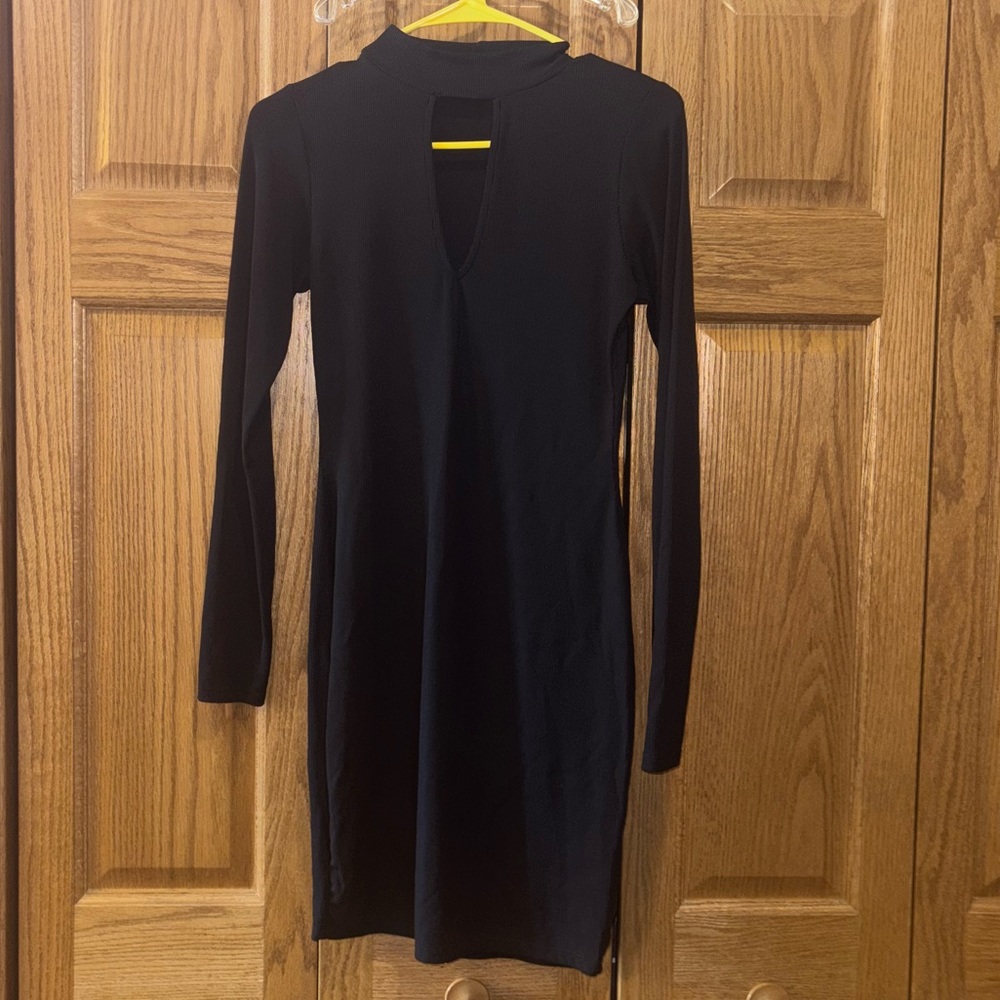 Pull&Bear Black Ribbed Long Sleeve Bodycon Dress